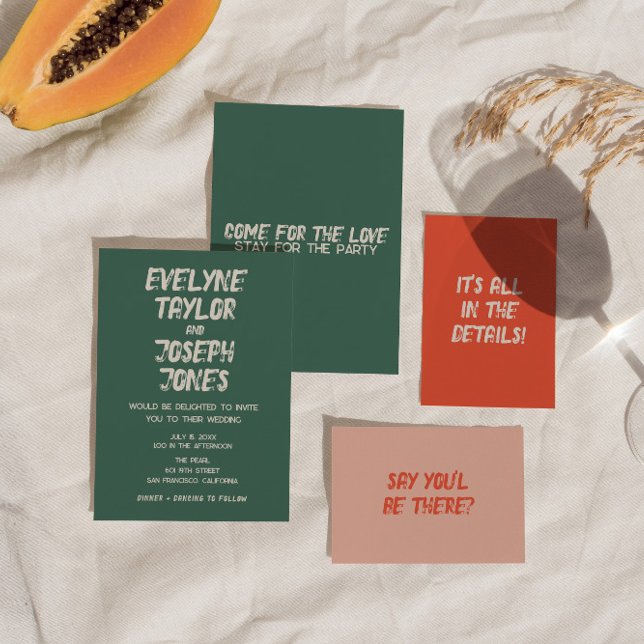 Bold Modern Colourful Brushstroke Retro Wedding Invitation (Creator Uploaded)