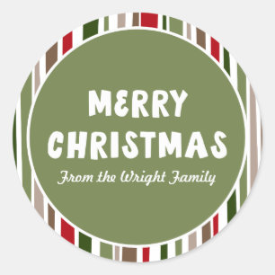 Bold Modern Colourful Merry Christmas, Personalise Classic Round Sticker