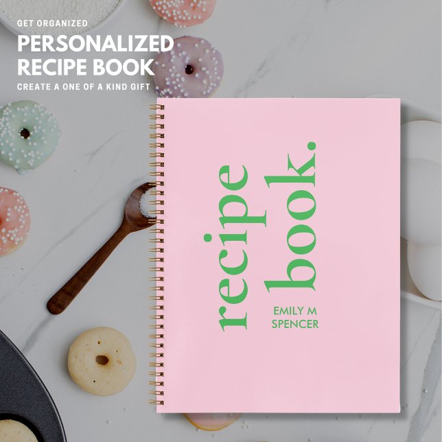 Bold Modern Colourful Simple Pink and Green Recipe Notebook (Creator Uploaded)