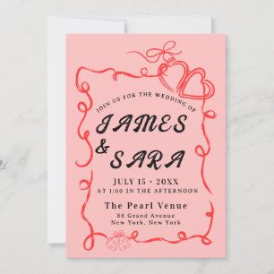 Bold Modern Colourful Whimsical Retro Funky Weddin Invitation
