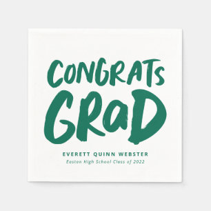 Bold modern congrats grad green graduation party napkin