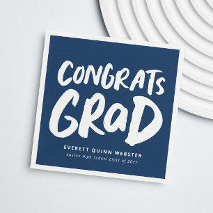 Bold modern congrats grad navy blue graduation napkin