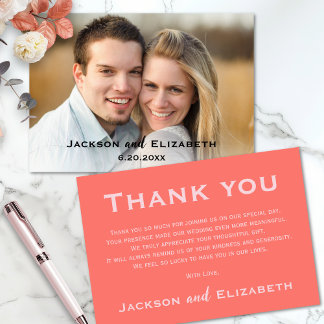 Bold Modern Coral and Pink Photo Wedding Thank You Card