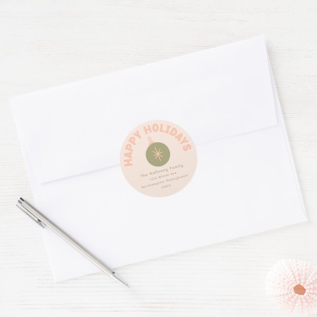 Bold Modern Coral Happy Holidays Envelope Seals (Envelope)
