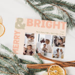 Bold Modern Coral Merry And Bright Five Photo Holiday Card<br><div class="desc">Send warm wishes this holiday season with this unique and cute, bold modern coral merry and bright five photo holiday card. Its simple and minimalist design features boho-inspired elements in light pink, pastel coral, sage green, blush, and peach hues. Celebrating the festive spirit of December, this design brings a cheerful...</div>