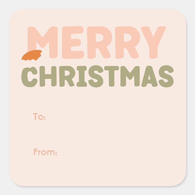 Bold Modern Coral Merry Christmas To From Holiday Square Sticker (Front)