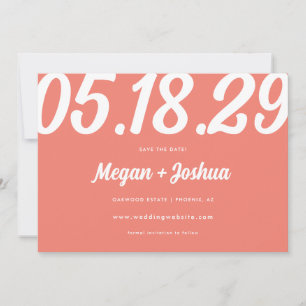 Bold Modern Coral Pink Wedding Photo Save The Date