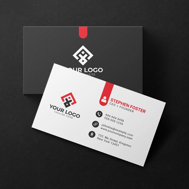 Bold & Modern Corporate Red Black Custom Logo Business Card (Creator Uploaded)