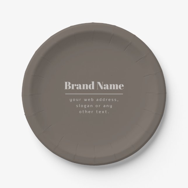 Bold Modern Dark & Light Beige Brand or Business Paper Plate (Front)