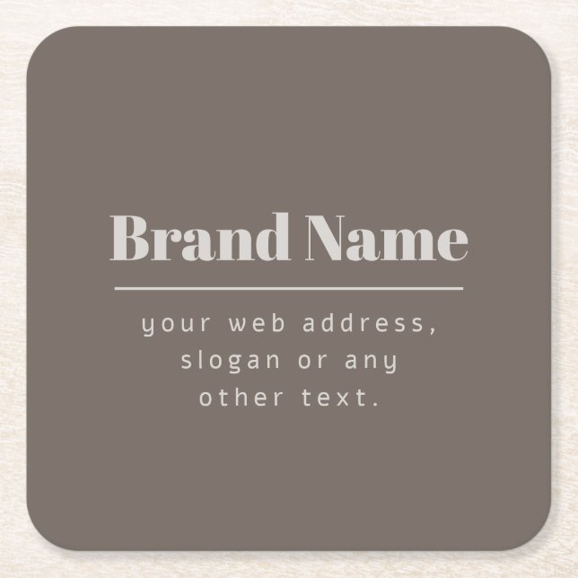 Bold Modern Dark & Light Beige Brand or Business Square Paper Coaster (Front)