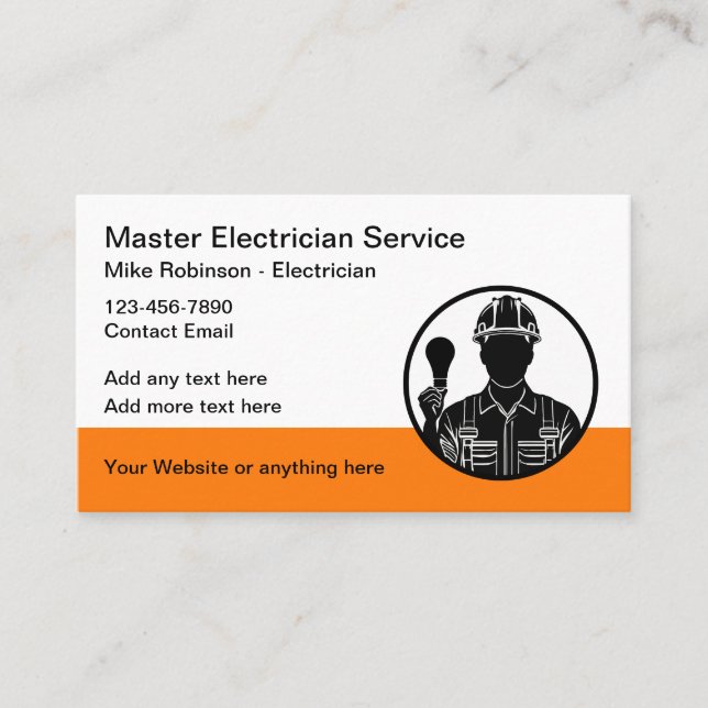 Bold Modern Electrician Business Cards (Front)