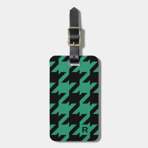 Bold modern emerald houndstooth with monogram luggage tag