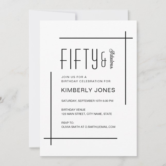 Bold Modern Fifty & Fabulous 50th Birthday Party Invitation (Front)