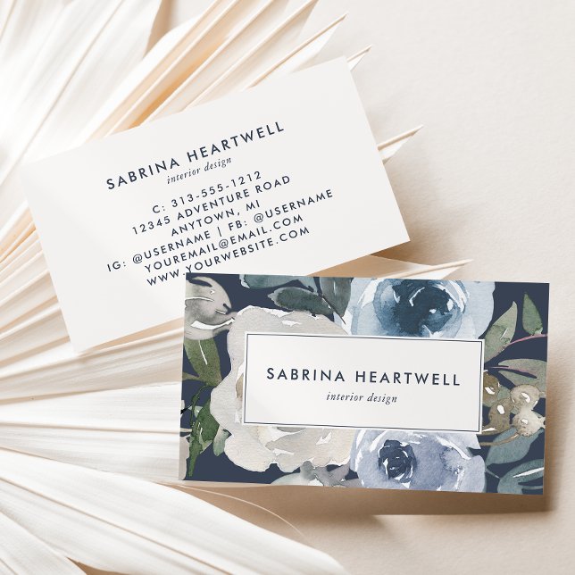 Bold Modern Floral Watercolor Blue Business Card (Creator Uploaded)