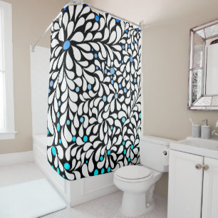 Bold modern flowers with blue teal ombre shower curtain
