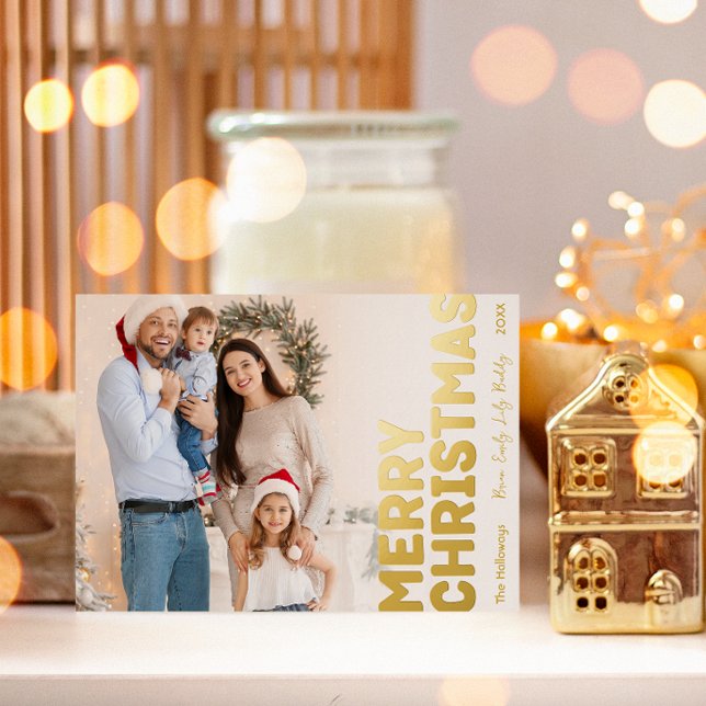 Bold Modern Full Photo Merry Christmas Gold Foil Holiday Card (Creator Uploaded)