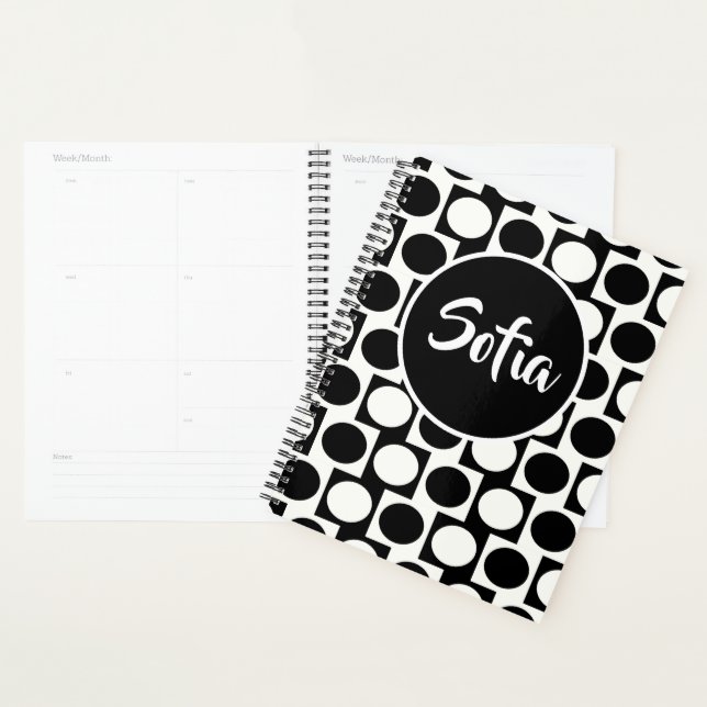 Bold Modern Geometric Black White Circles Squares Planner (Display)