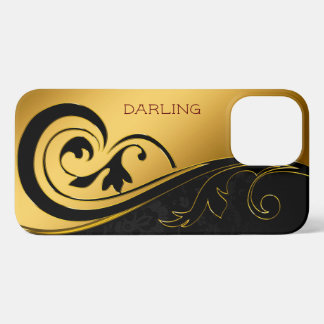 BOLD MODERN GOLD BLACK DAMASK  iPhone 13 PRO MAX CASE