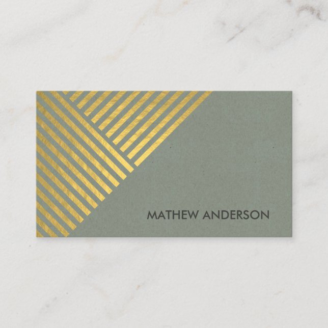 BOLD MODERN GOLD FAUX ANGLE STRIPED LINE PATTERN BUSINESS CARD (Front)