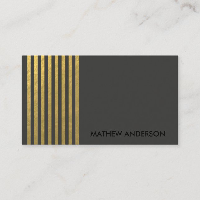 BOLD MODERN GOLD FAUX BLACK STRIPED LINE PATTERN BUSINESS CARD (Front)