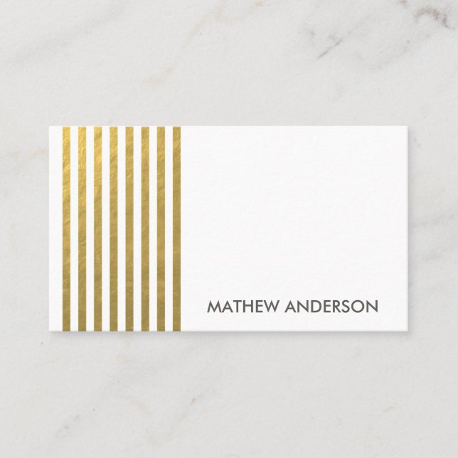 BOLD MODERN GOLD FAUX STRIPED LINE PATTERN BUSINESS CARD (Front)