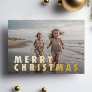 Bold Modern GOLD Merry Christmas Photo Foil Holiday Card