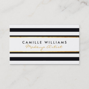 BOLD modern gold strip stripe pattern black white Business Card