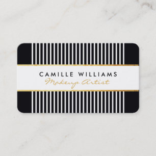 BOLD modern gold strip stripe pattern black white Business Card