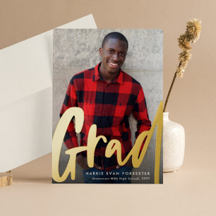 Bold modern grad gold one photo graduation