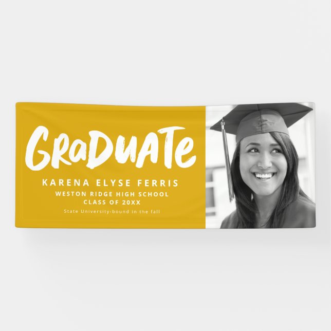 Bold modern graduate one photo golden yellow banner (Horizontal)