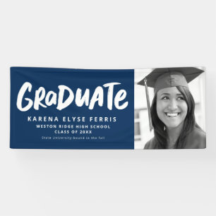 Bold modern graduate one photo navy graduation banner