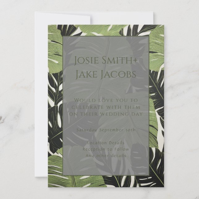 Bold & Modern Green Jungle Leaves Wedding Invitati Invitation (Front)
