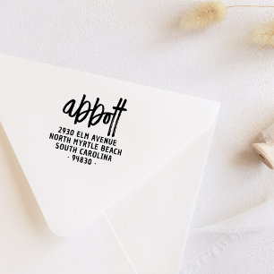 Bold Modern Handwriting Family Name Return Address Rubber Stamp