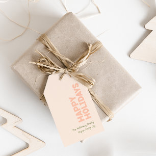 Bold Modern Happy Holidays Coral Family Gift Tags