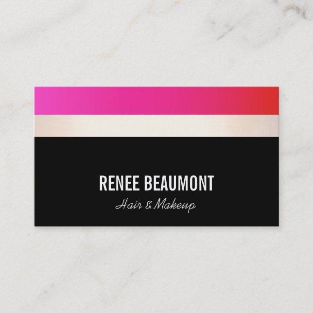 Bold Modern Hot Pink and Black Gold Striped Business Card (Front)