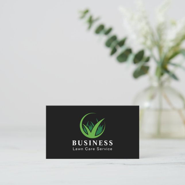 Bold & Modern Lawn Care Black & Green affordable Business Card (Standing Front)