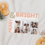 Bold Modern Merry And Bright Five Photo Holiday Card<br><div class="desc">Send warm wishes this holiday season with this unique and cute, bold modern merry and bright five photo holiday card. Its simple and minimalist design features boho-inspired elements in light pink, pastel coral, sage green, blush, and peach hues. Celebrating the festive spirit of December, this design brings a cheerful and...</div>