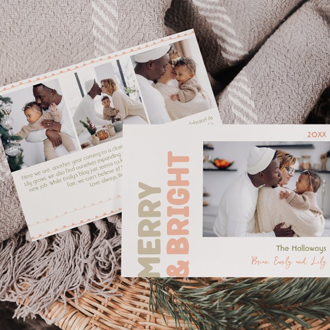 Bold Modern Merry And Bright Four Photo Holiday Card (Creator Uploaded)