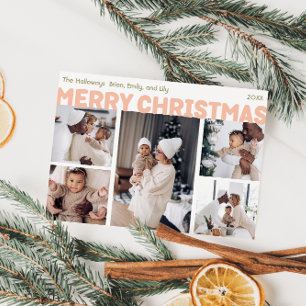 Bold Modern Merry Christmas Five Photo Holiday Card