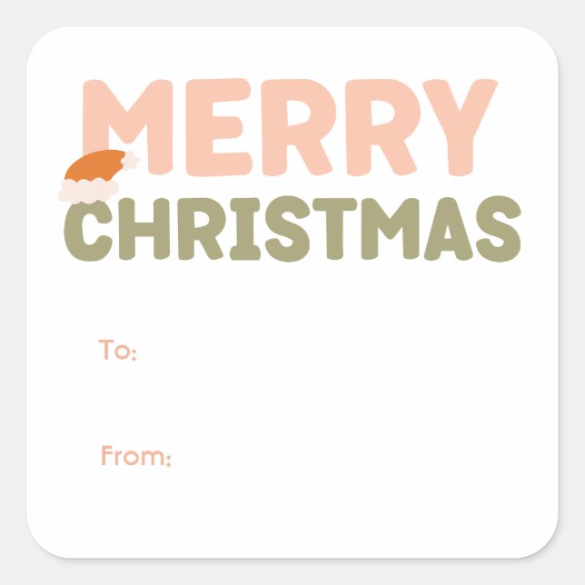 Bold Modern Merry Christmas To From Holiday Square Sticker (Front)