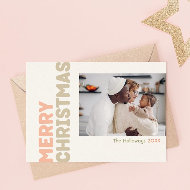 Bold Modern Merry Christmas Year In Review 4 Photo Holiday Card (Creator Uploaded)