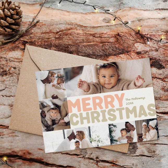 Bold Modern Merry Christmas Year In Review 6 Photo Holiday Card (Creator Uploaded)