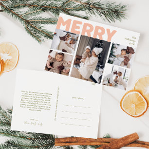 Bold Modern Merry Year in Review Five Photo Holiday Postcard