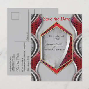 Bold Modern Metallic 3D Red Grey Texture Look Announcement Postcard