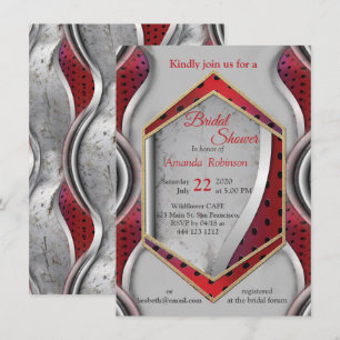 Bold Modern Metallic 3D Red Grey Texture Look Invitation