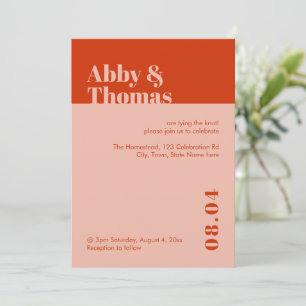 Bold Modern Minimal Typography Orange Pink Wedding Invitation