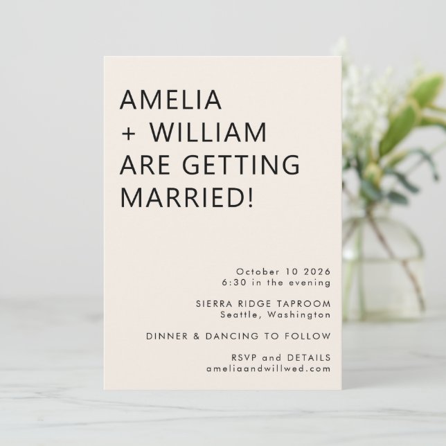 Bold Modern Minimalist Black Ivory TrendInvitation Invitation (Standing Front)