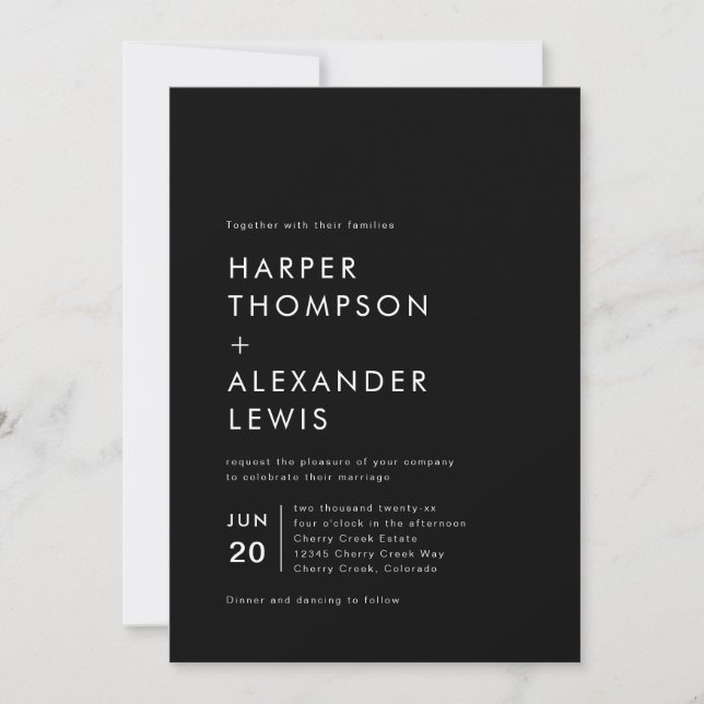 Bold Modern Minimalist Black Wedding Invitation (Front)