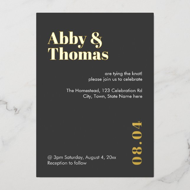 Bold Modern Minimalist Grey Wedding Rose Gold   (Front)