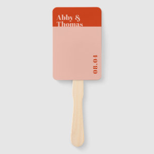 Bold Modern Minimalist Orange Pink Wedding Program Hand Fan